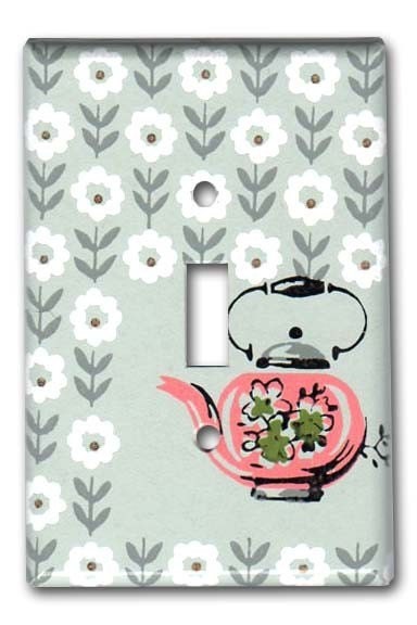 Charming Tea Pot 1950's Vintage Wallpaper Switch Plate
