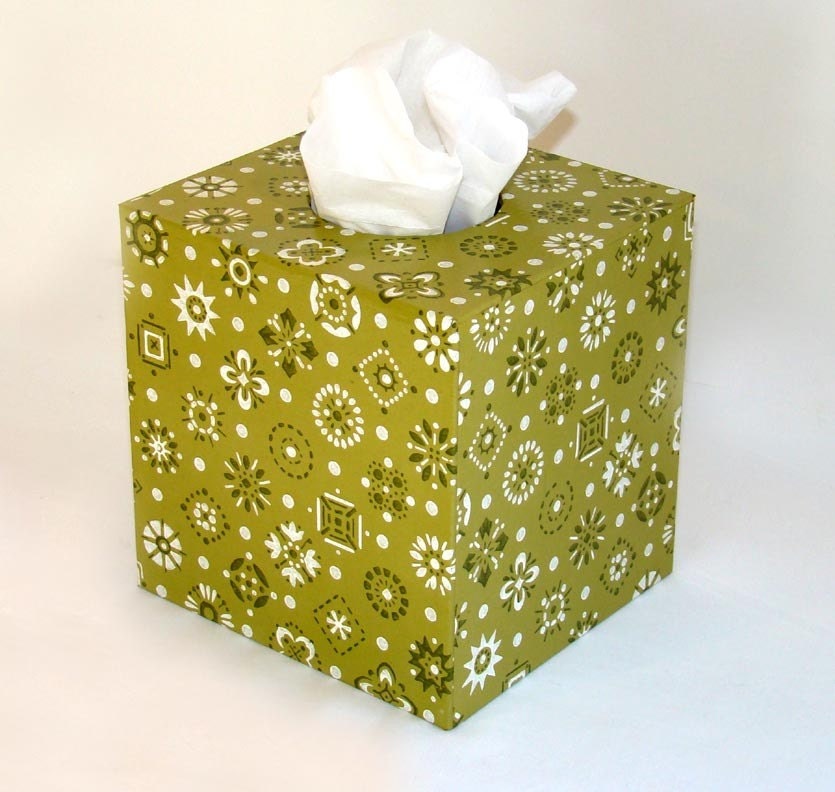 Green Mid Mod Doo-Dads 1960's Vintage Wallpaper Tissue Box Cover