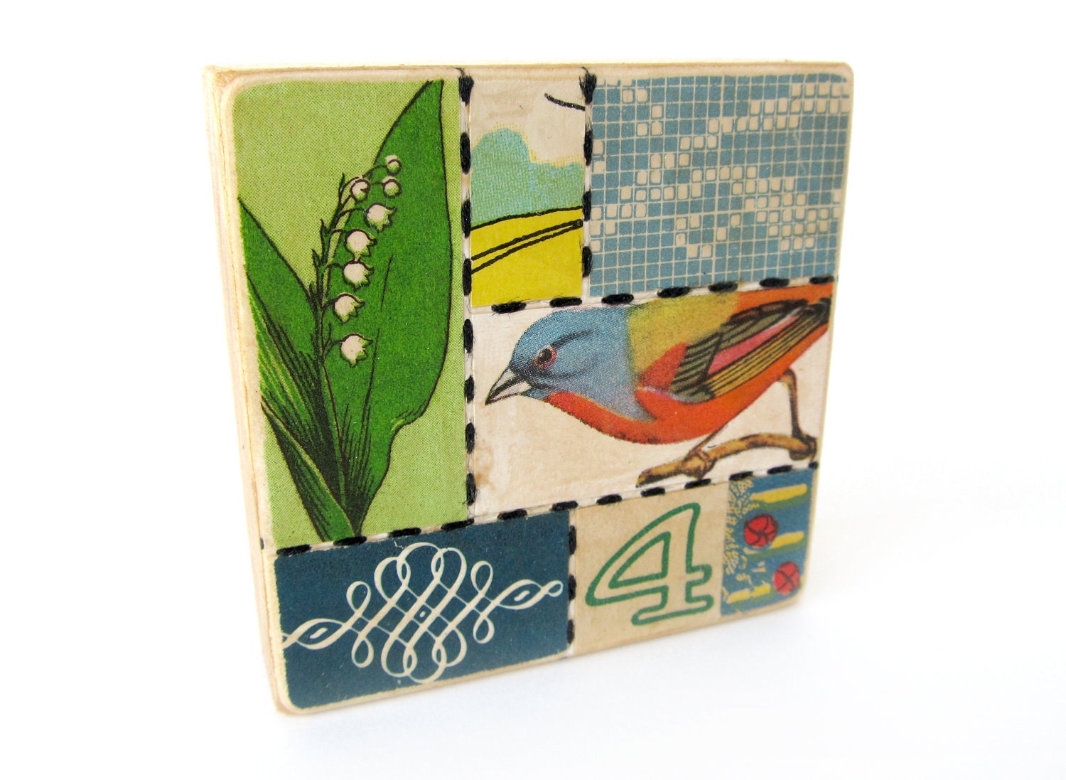 Four - Collage ART BLOCK - Original Mixed Media Collage