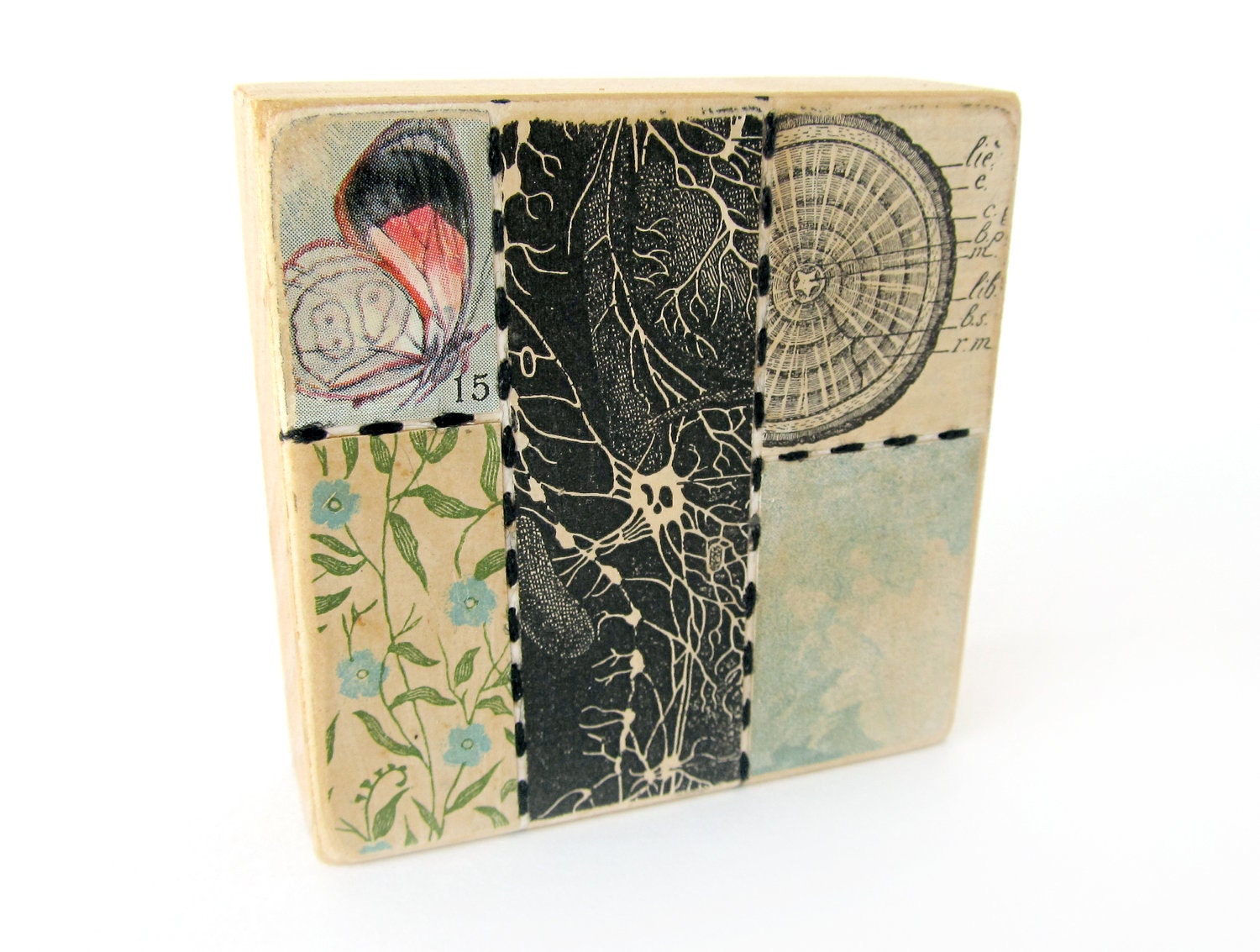 Fifteen - Collage ART BLOCK - Original Mixed Media Collage