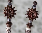 Sun Goddess hairsticks - white bone hairsticks with copper bali beads