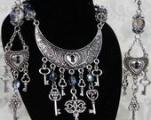 Secrets - Silver and Grey Skeleton Key Necklace Set