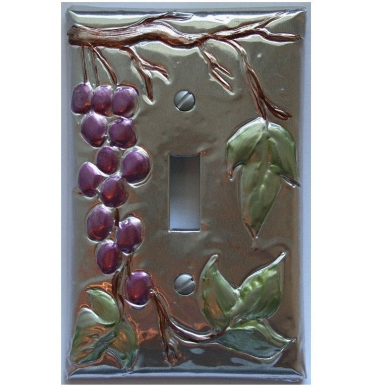 Silver Light Switch Cover Tuscan Design Grapes Wine 
