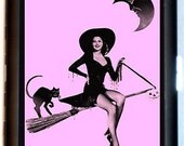 Retro Witch Moon Black cat Halloween Black Metal Cigarette of ID card or Wallet or Ipod Nano and Earbuds Holder Case