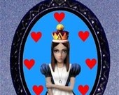 Alice in Wonderland Crowned Hearts Handcrafted Handcasted Metal Pendant Handpainted Black and assembled by myself with a ballchain necklace