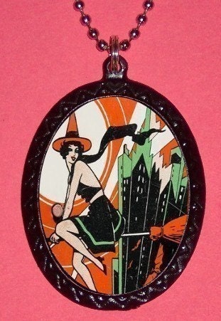 ART DECO Era Witch Pinup Gal Classic Retro Vintage pendant necklace New