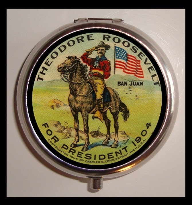 Theodore Roosevelt Political Pin Pillbox Case Holder Sweetheartsinner New Republican
