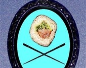 Princess Loves Her Sushi and Crossbones Chopsticks DIY Handmade Handcasted Metal Pendant handpainted black and ballchain Necklace