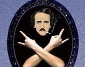 Dramatic Edgar Allan Poe Hipster Beatnik Horror Writer with Crossed Arms In Jolly Rogers Skull and Crossbones Design SHS original Handmade Handcasted Metal Pendant handpainted black and ballchain Necklace