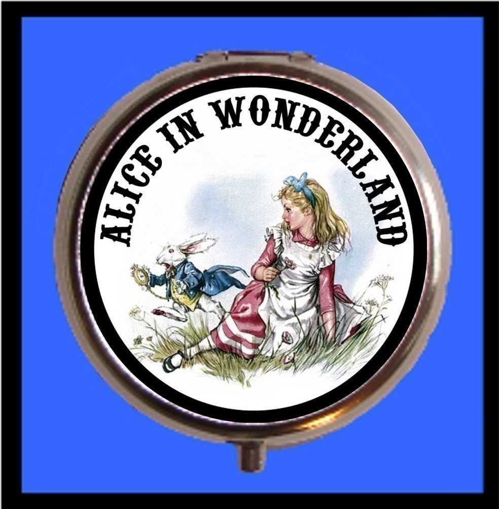 Alice in Wonderland Little White Rabbit Pill box Pillbox Case Holder for Vitamins Drugs Birth Control