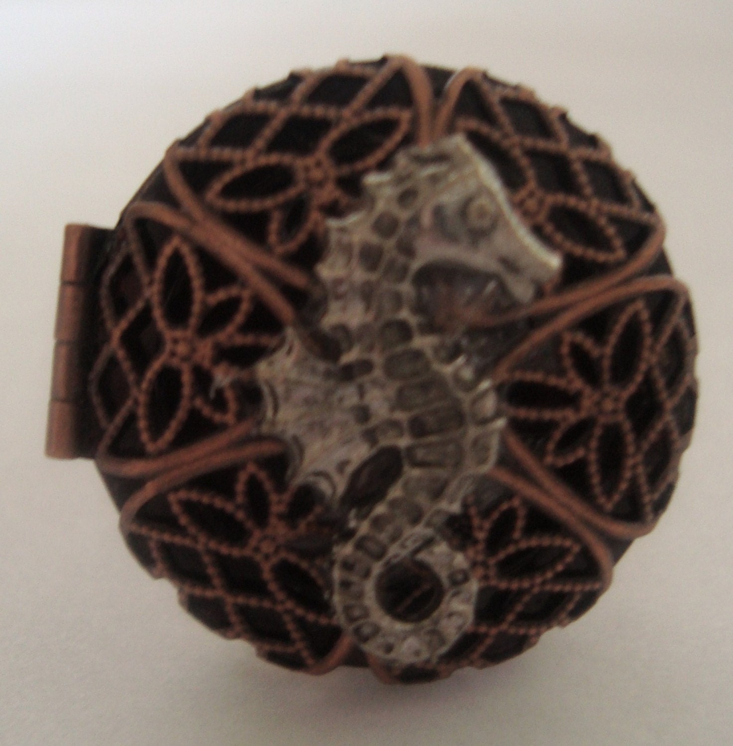 Victorian Steampunk Secrets of Seahorse Copper Locket Hidden Pewter Mermaid Ring