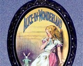 Alice in Wonderland Lewis carroll Metal Pendant Handpainted Black with silvertone ballchain necklace NEW
