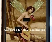 Edwardian Art Nouveau Cigarette Case Id Holder Business Card Case Butterfly Woman Fairy with Guitar