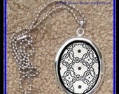 DIVINE BLISS DESIGNS - Silver Tone Pendant With Chain - Black and White Art Deco Pattern