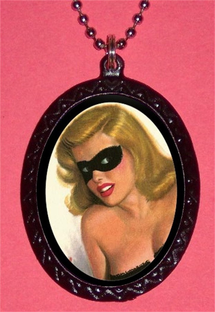 Masked Pinup Pin Up Rockabilly Fetish Sexy Masquerade Necklace Pendant