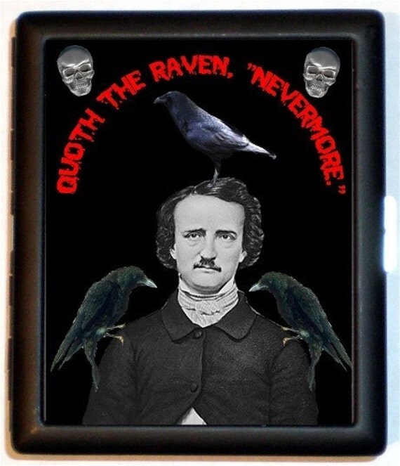 Edgar Allan Poe Three Ravens-Quoth the Raven, Nevermore ID or Cigarette Case or Wallet or Business Card Holder Kitsch