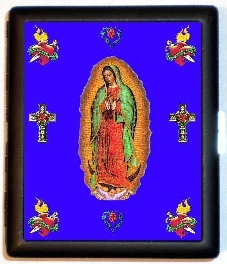 Virgin Mary Our Lady of Guadalupe ID Cigarette Case Goth Psychobilly Catholic Sacred Hearts Crosses Wallet