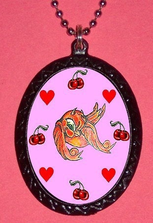 Tattoo Swallows Red hearts and Cherries pendant necklace Punk Rock Cute design  InkedEtsy