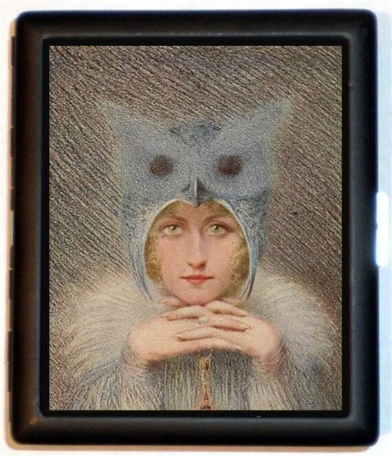 Owl Flapper Art Deco Woman Pinup Pin up Cigarette Id Case Business Card Holder Wallet