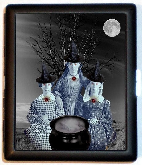 Witch Coven Cigarette ID Case Wallet Business Card Holder Halloween Goth Gothic Red Eyes Pentagram Wicca Pagan 