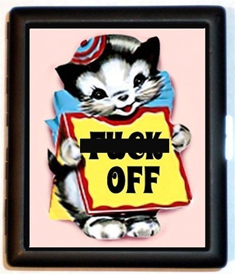 Profane Kawaii Kitty Cat F You Supercute Shocking Attitude Cigarette Case or Business Card Case Wallet