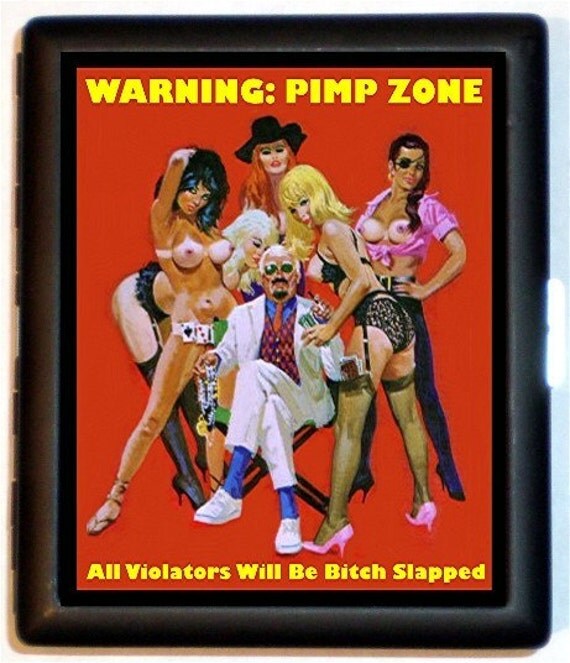 Kitsch Lowbrow PIMP ZONE Retro Humor Pinup Art SHS designed Black Metal Cigarette or ID or Business or ID Case Wallet