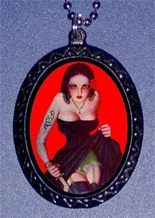 Sexy Vamp Flapper Gal Holding Knife Temptress Pendant necklace