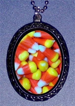 Candy Corn Halloween Orange Candy Handcrafted Handcasted Metal Pendant Handpainted Black and assembled by myself with a ballchain necklace