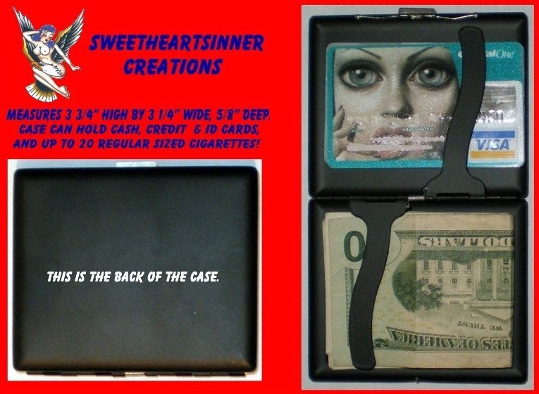 Hindu Indian Goddess with FIERCE face attitude Strong Woman Black Metal Cigarette Case or Business or ID Case Wallet