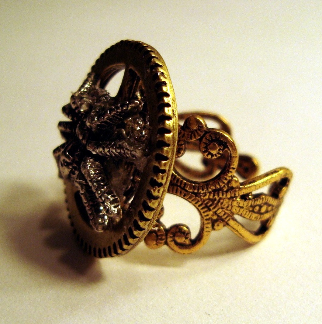 Victorian Steampunk The SPIDER In the MACHINE Goth Gear Ring