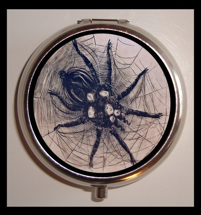 Victoriana Spider Woman on Web Weird Design Pillbox Pill Box Case Holder for Vitamins Pills