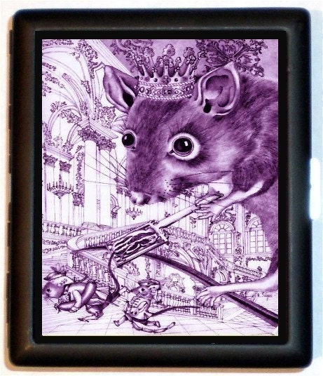 Fairy Tale Illustration Whimsical Kawaii Rat King Surreal Cigarette Id Case Business Card Holder Wallet