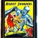 Robot Invaders Comic Pulp Style Design Campy Kitsch Fun Black Metal Cigarette of ID card or Wallet or MP3 and Earbuds Holder Case