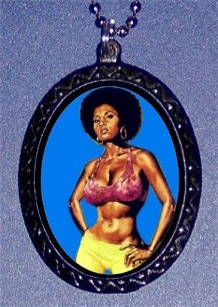 Sexy African American Pinup Girl Fierce Handmade Handcasted Metal Pendant handpainted black and ballchain Necklace