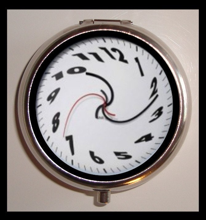 Surreal Clock Swirl Design Sweetheartsinner Stainless Steel Pill Box Case-Holds Pills, Vitamins, Guitar Pics, and more