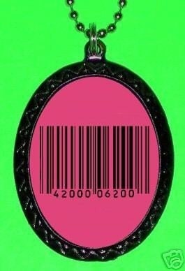 UPC BarCode Cyberpunk Handcrafted Handcasted Metal Pendant Handpainted Black with silvertone ballchain necklace