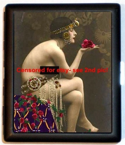 Cleopatra Egyptian Revival Style Nude Flapper Jazz Age Roaring 20s Style Four Cigarette ID Case Wallet Business Card Holder