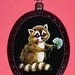 Super Cute Raccoon Kawaii Loveable Animal Holding Flower Design Handmade Handcasted Metal Pendant handpainted black and ballchain Necklace