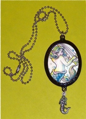 DIY Mermaid Jerry Tattoo Necklace Pendant Rockabilly with Pewter Charm