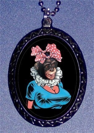 Monkey Pinup Girl Lowbrow Art Chimpanzee Chimp Pendant necklace Punk Kawaii Lowbrow Art