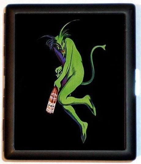 Green Devil Du Maurin French Noveau Artwork Advertising Black Metal Cigarette or ID or Business or ID Case Wallet