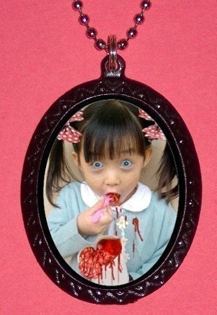 Japanese Zombie Girl Kawaii Cute Eating a bowl full of brains subversion Punk Pendant Necklace