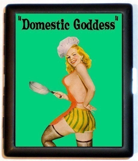 Domestic Goddess Pinup Housewife Retro Rockabilly Cigarette Id Case Business Card Holder Wallet