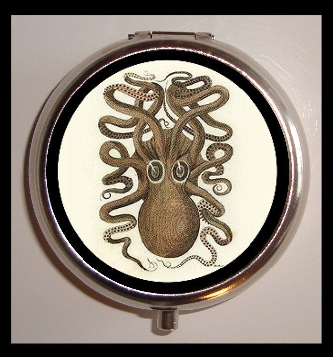 Victorian Octopus Oddity Oceanography Esoterica Victoriana Sea Creature Pill Box Pillbox Case Holder for Vitamins Pills