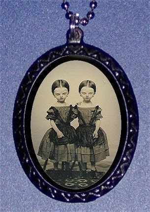Altered Grotesque Art Victorian Twins DIY Handmade Kitsch Necklace and Pendant Horror Gothic Retro