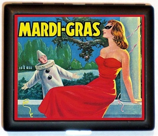 Mardi Gras New Orleans Old Time Advertisement Festival Party Cigarette Id Case Business Card Holder Wallet