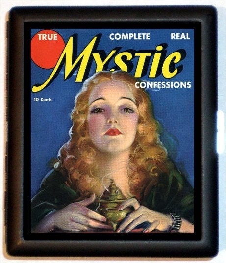 Retro Horror Magazine Mystic Confessions Seer Fortune Teller 1930's Design Cigarette Case or ID Holder or Business Card Case Wallet