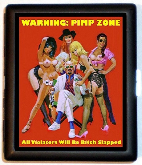 Kitsch Lowbrow PIMP ZONE Retro Humor Pinup Art SHS designed Black Metal Cigarette or ID or Business or ID Case Wallet