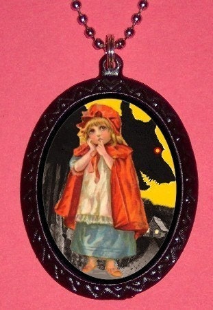 Little Red Riding Hood and Big Bad Wolf Prison bait Pendant ballchain necklace NEW