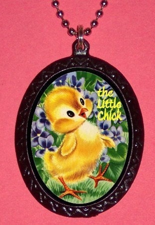Little Chick Kawaii Super Cute Handmade Handcasted Metal Pendant handpainted black and ballchain Necklace